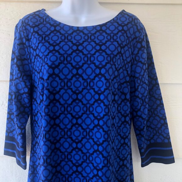Talbot’s Midi Dress Royal Blue & Black Geo Design Contrasting Trim Sz Medium - Picture 2 of 16